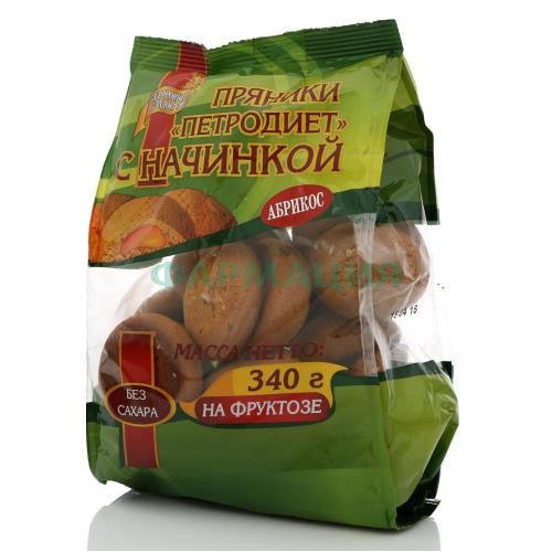 Петродиет здоровые сладости пряники 340г с начинкой абрикос на фруктозе