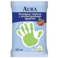 Аура салфетки влажные антибактериальные №15 ромашка
