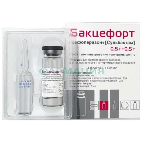 Бакцефорт порошок для приготовления раствора для внутривенного и внутримышечного введения 500мг + 500мг №1 [1шт. в компл. с растворителем]