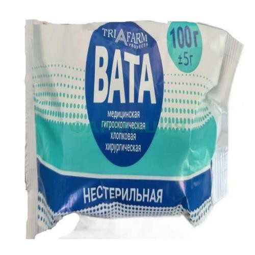 Триафарм вата хирургическая нестерильная хлопковая 100г Триафарм вата хирургическая нестерильная хлопковая 100г
