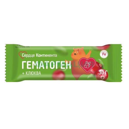 Сердце континента гематоген детский плитка 30г клюква с 3-х лет
