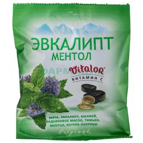 Виталор леденцы эвкалипт + ментол с вит.с 60г. Виталор леденцы эвкалипт + ментол с вит.с 60г.