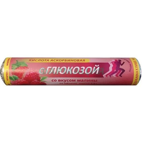 Витатека аскорбиновая кислота с глюкозой таблетки жевательные 2.9г №14 вкус малины