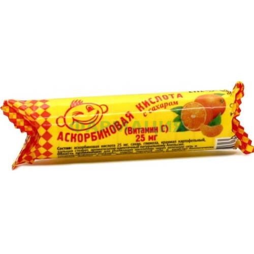 Аскорбиновая кислота с сахаром таблетки жевательные 25мг 3.0г №10 вкус апельсина крутка