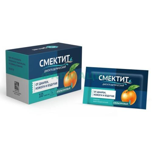 Смектит диоктаэдрический порошок для приготовления суспензии для приема внутрь 3г 3,76г №10 апельсиновый Смектит диоктаэдрический порошок для приготовления суспензии для приема внутрь 3г 3,76г №10 апельсиновый