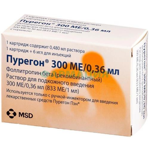 Пурегон раствор для подкожного введения 300ме/0,36мл №1 в комплекте с иглами стерильными - 6 шт. Пурегон раствор для подкожного введения 300ме/0,36мл №1 в комплекте с иглами стерильными - 6 шт.