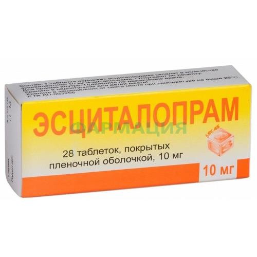 Эсциталопрам таблетки покрытые пленочной оболочкой 10мг №28 Эсциталопрам таблетки покрытые пленочной оболочкой 10мг №28